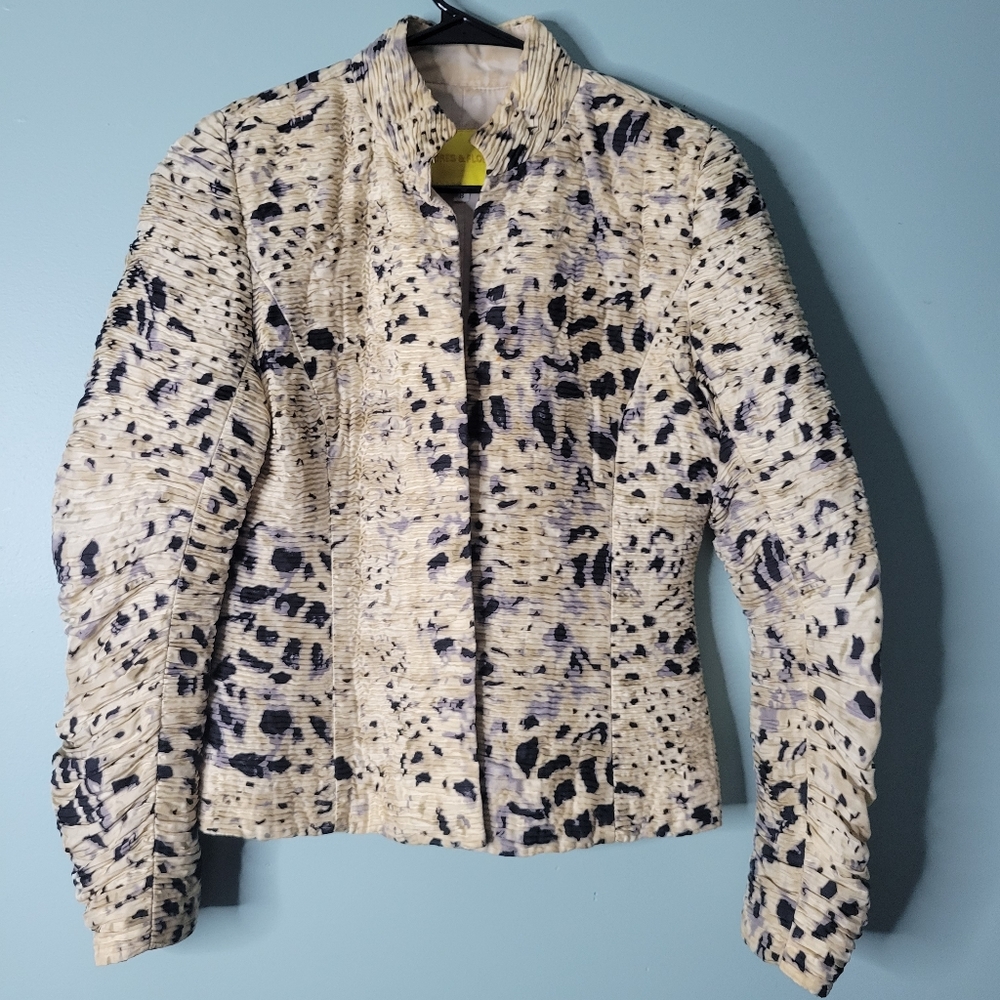 Flores & Flores Silk Rouched Leopard Snake Printed Jacket Size 8 USA